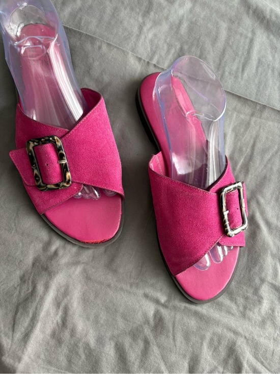 Naturalizer Shoes - Naturalizer Pink Suede Slide Sandals with Buckle Detail
